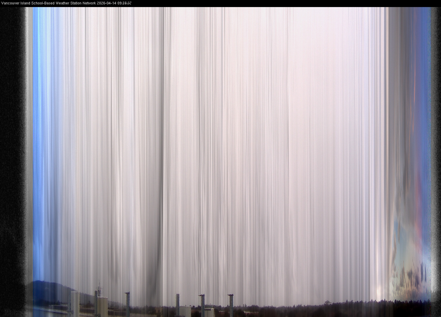 image of the sky seen from UVic, each column of pixels is a different minute, keogram