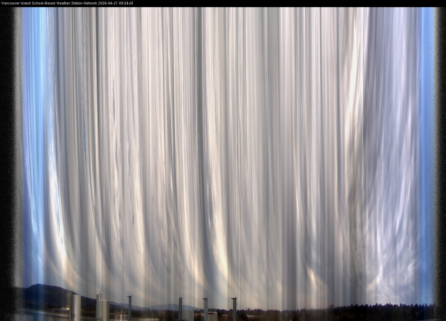 image of the sky seen from UVic, each column of pixels is a different minute, keogram