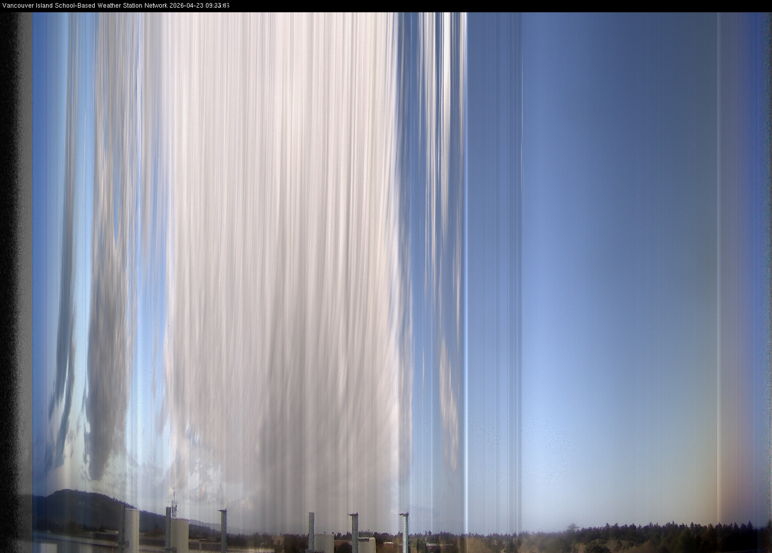2026-04-23 image of the sky seen from UVic, each column of pixels is a different minute, keogram