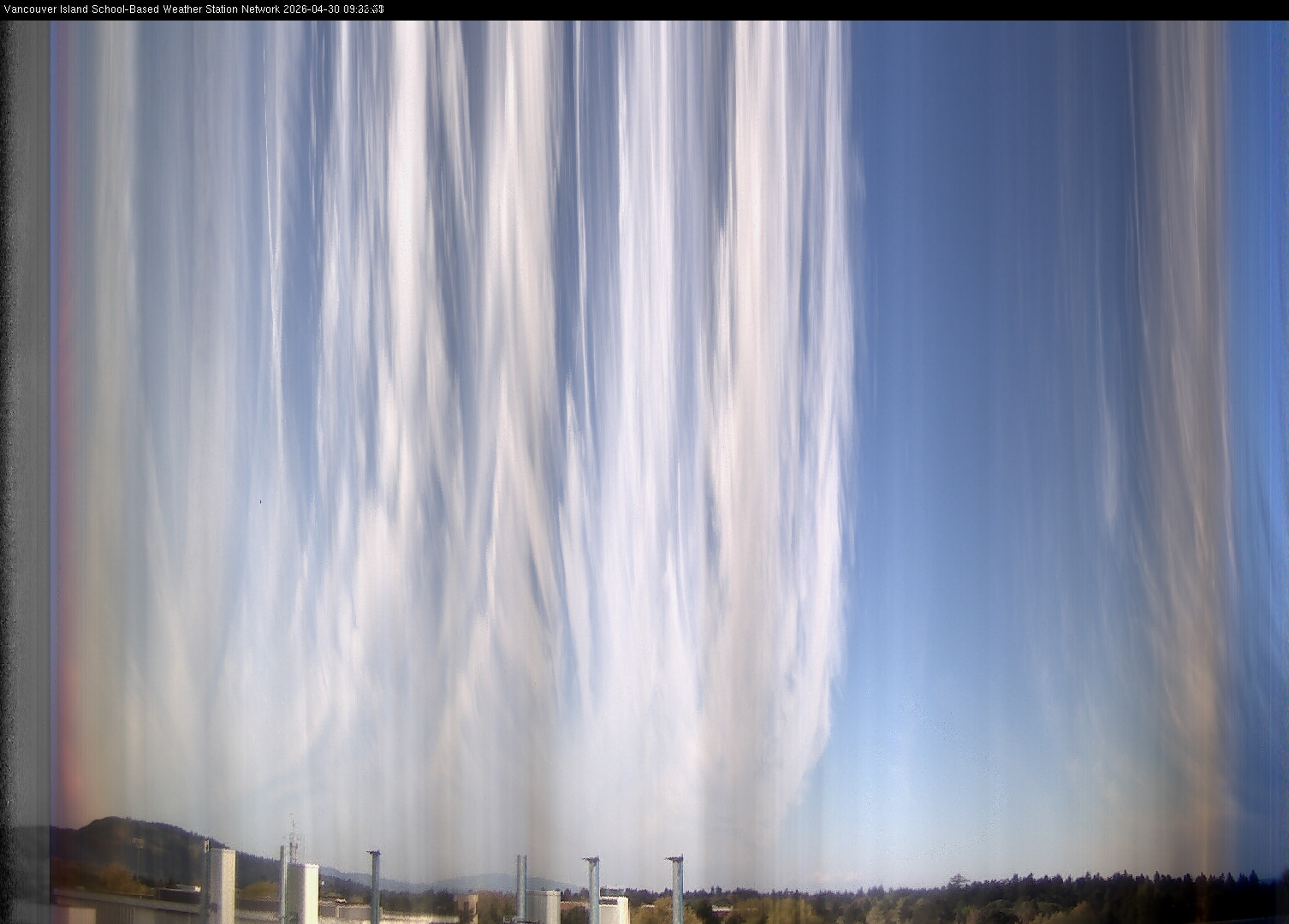 2026-04-30 image of the sky seen from UVic, each column of pixels is a different minute, keogram