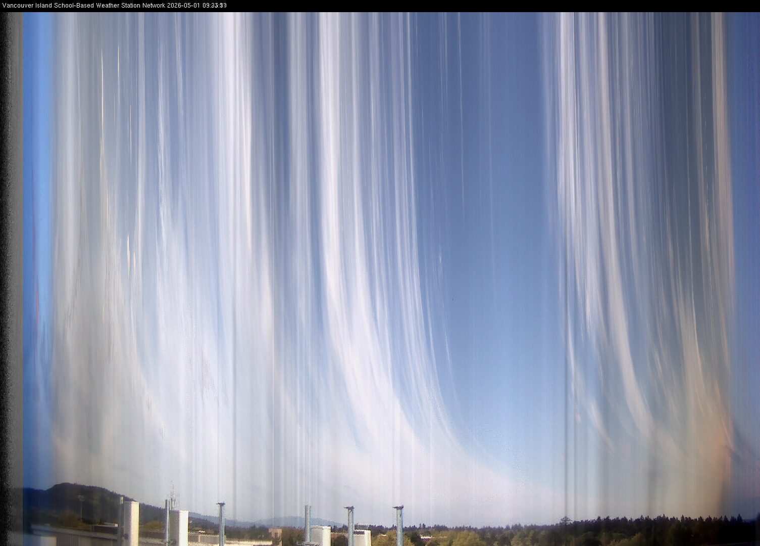 2026-05-01 image of the sky seen from UVic, each column of pixels is a different minute, keogram