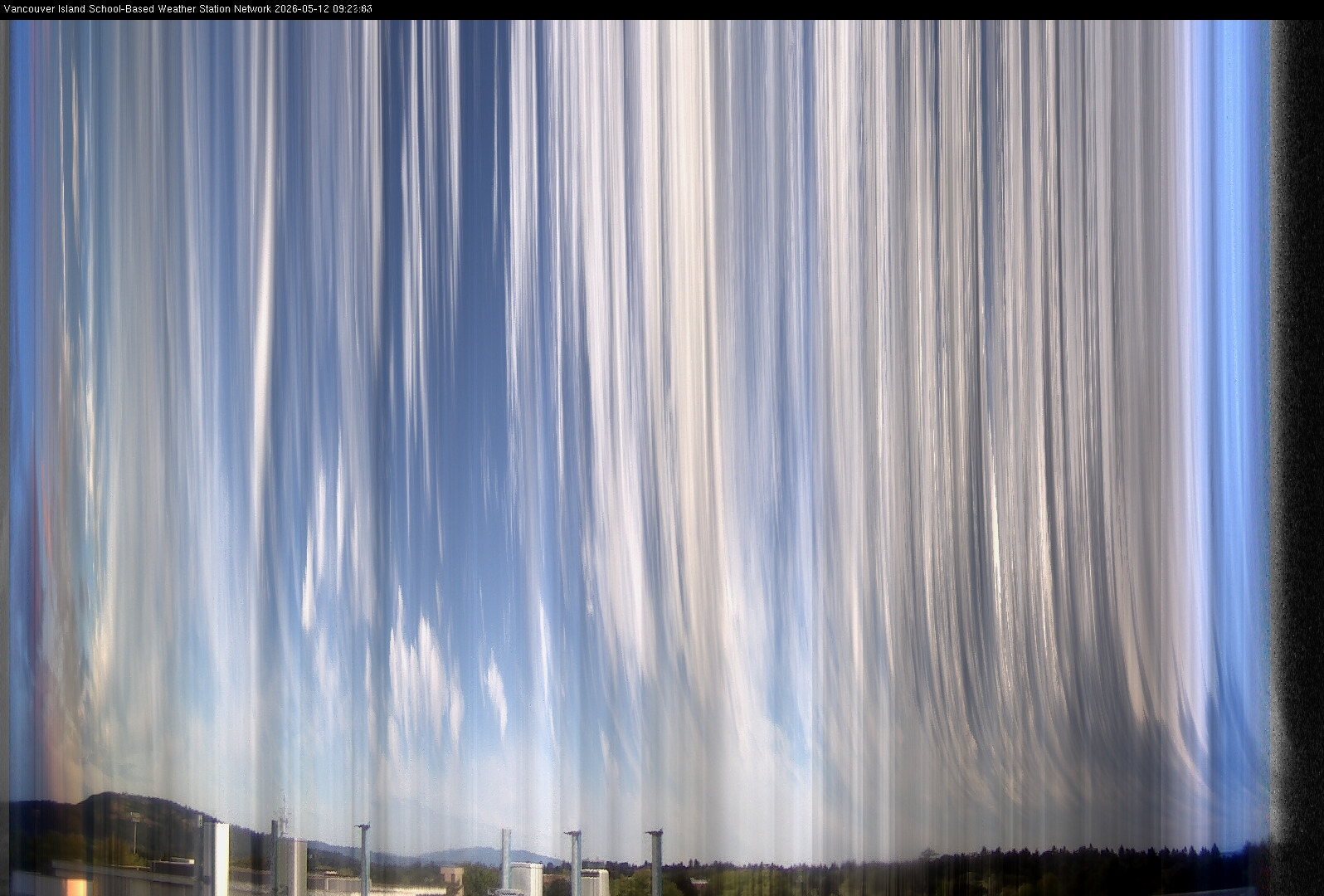 2026-05-12 image of the sky seen from UVic, each column of pixels is a different minute, keogram