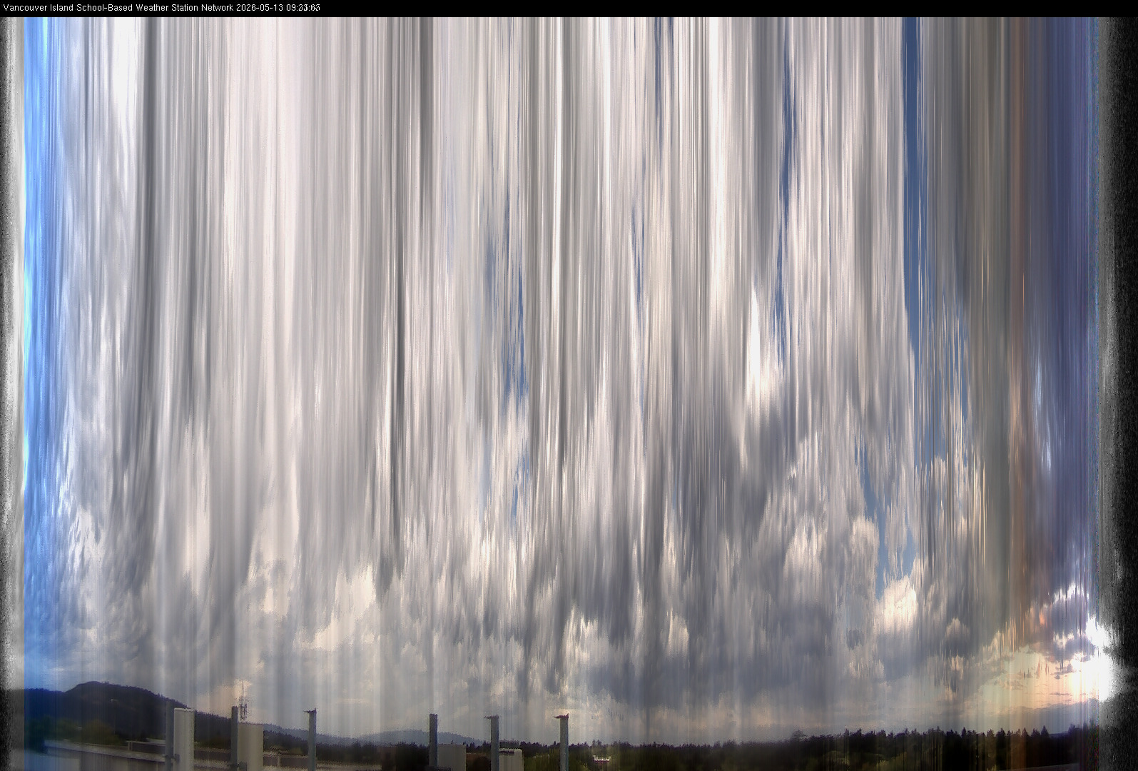 2026-05-13 image of the sky seen from UVic, each column of pixels is a different minute, keogram