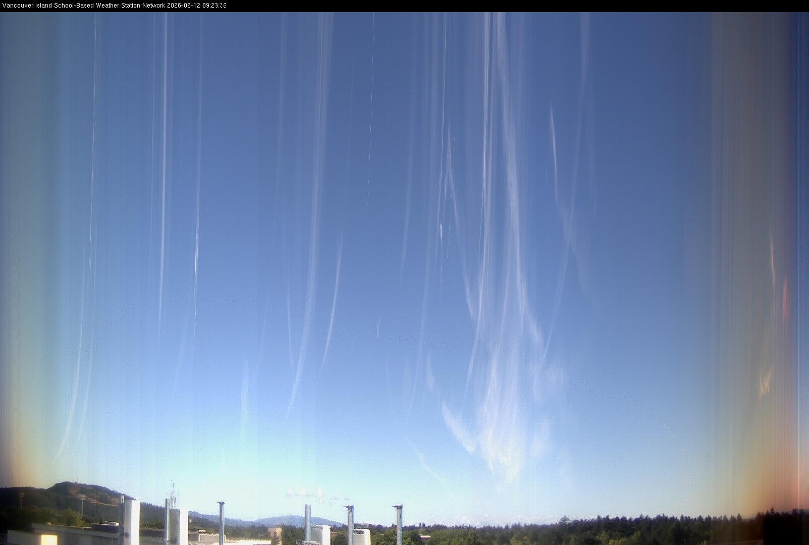 image of the sky seen from UVic, each column of pixels is a different minute, keogram