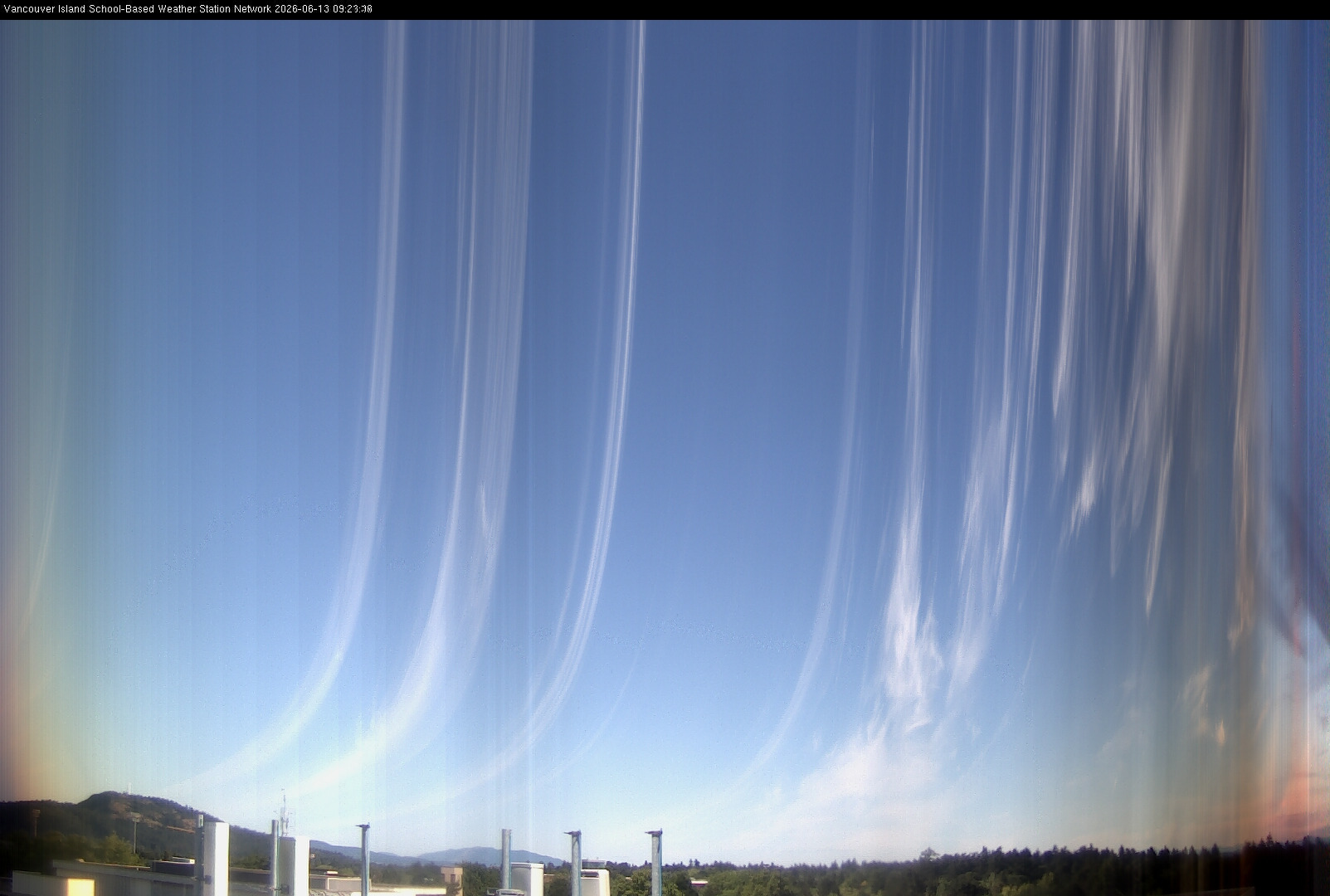 image of the sky seen from UVic, each column of pixels is a different minute, keogram