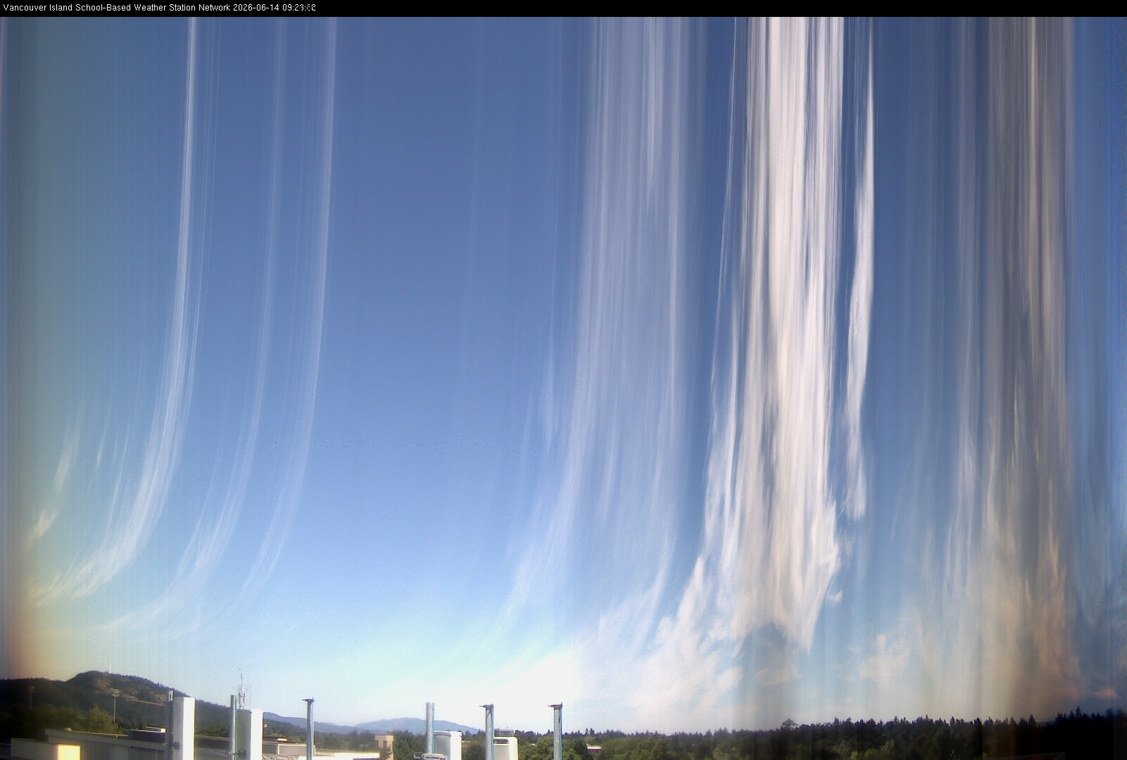 image of the sky seen from UVic, each column of pixels is a different minute, keogram