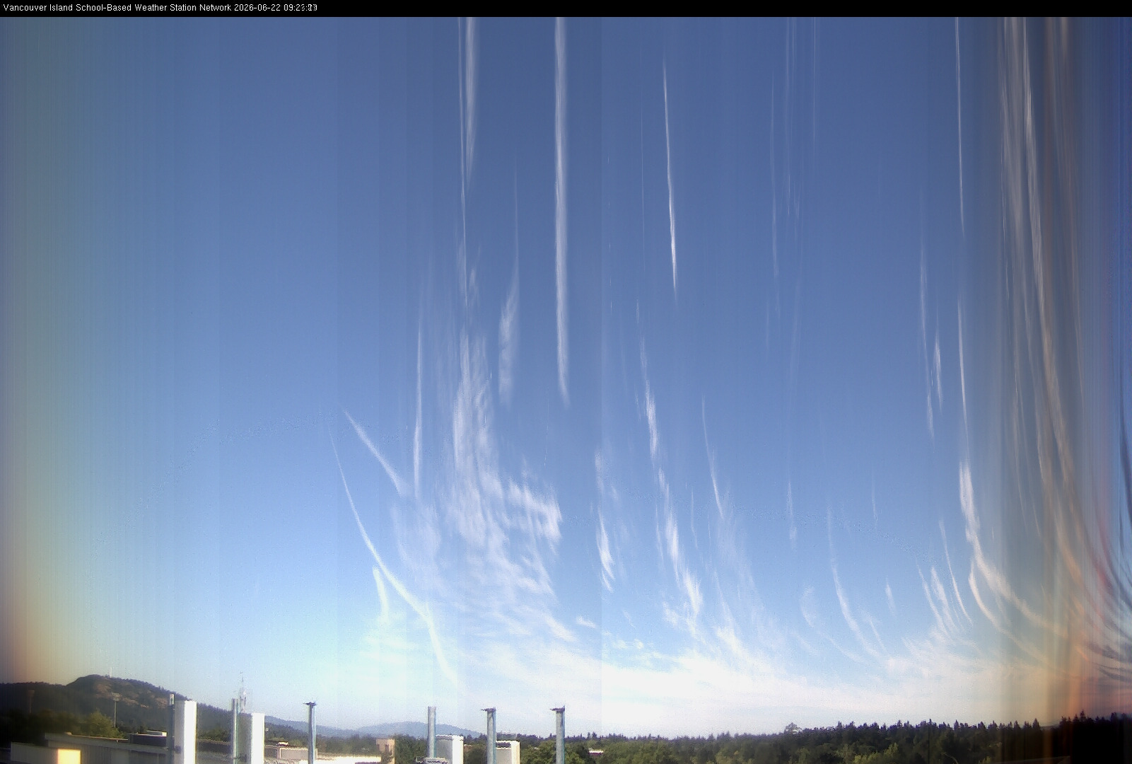 image of the sky seen from UVic, each column of pixels is a different minute, keogram
