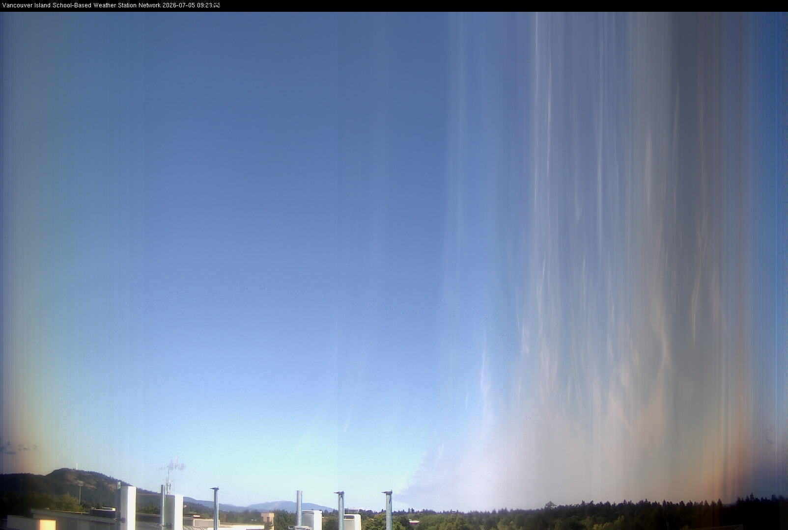 image of the sky seen from UVic, each column of pixels is a different minute, keogram