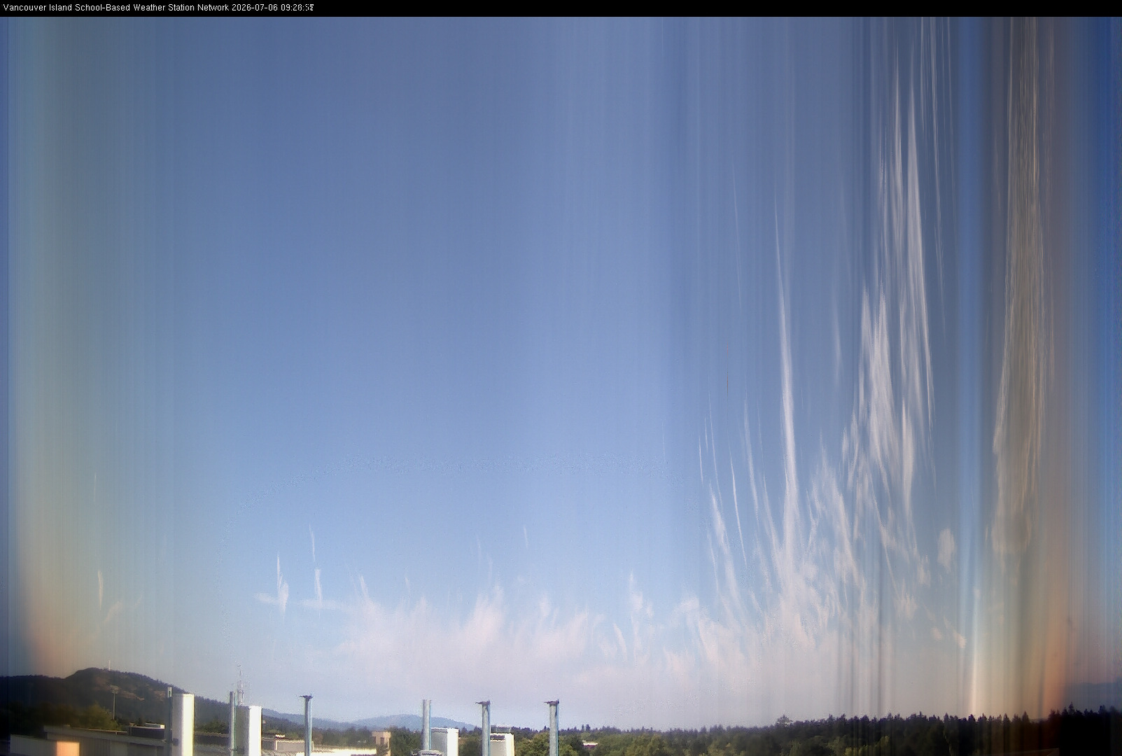 image of the sky seen from UVic, each column of pixels is a different minute, keogram
