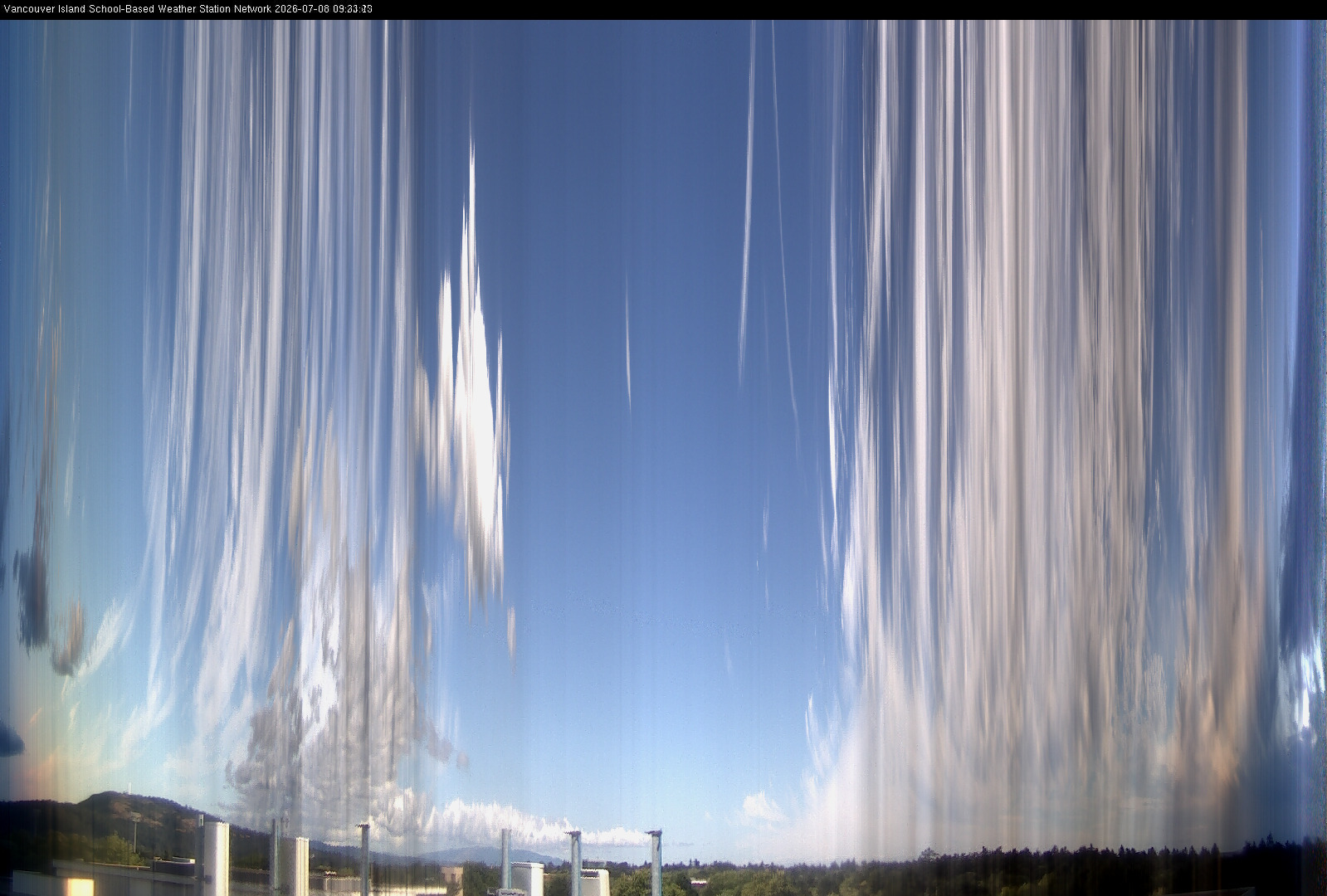 image of the sky seen from UVic, each column of pixels is a different minute, keogram
