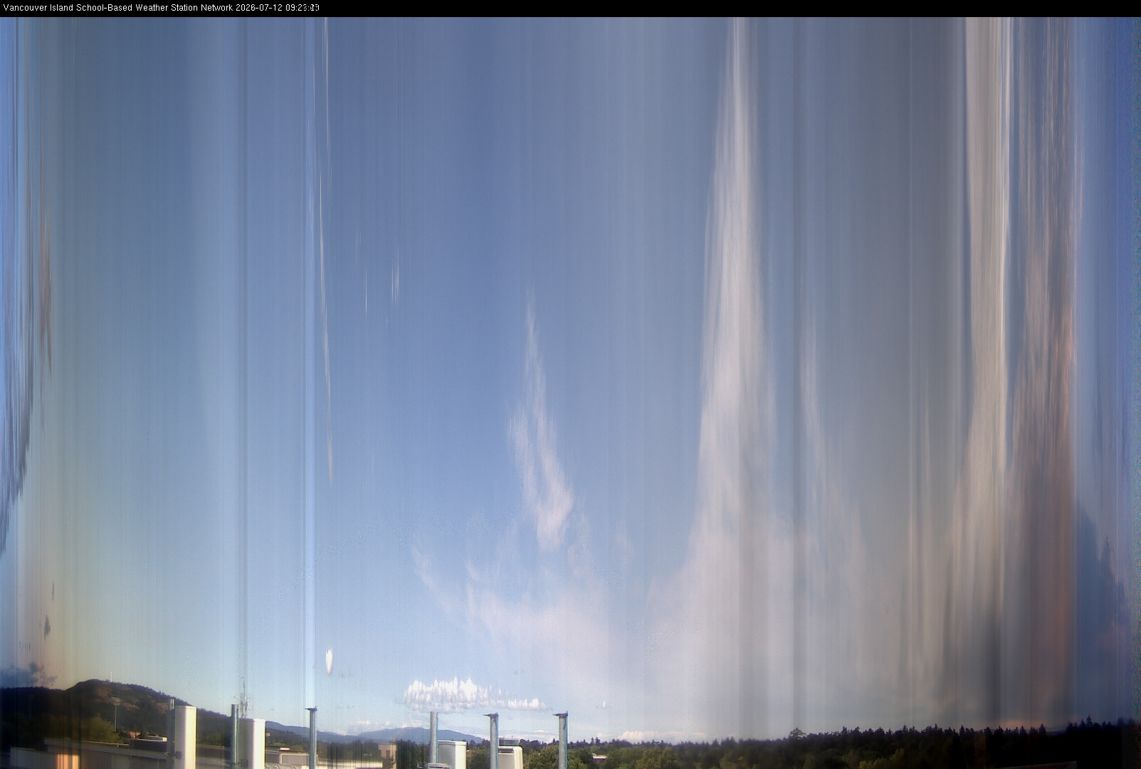 image of the sky seen from UVic, each column of pixels is a different minute, keogram