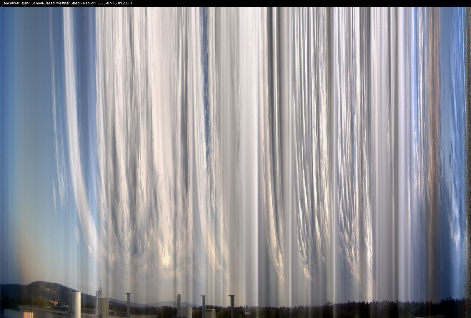 image of the sky seen from UVic, each column of pixels is a different minute, keogram
