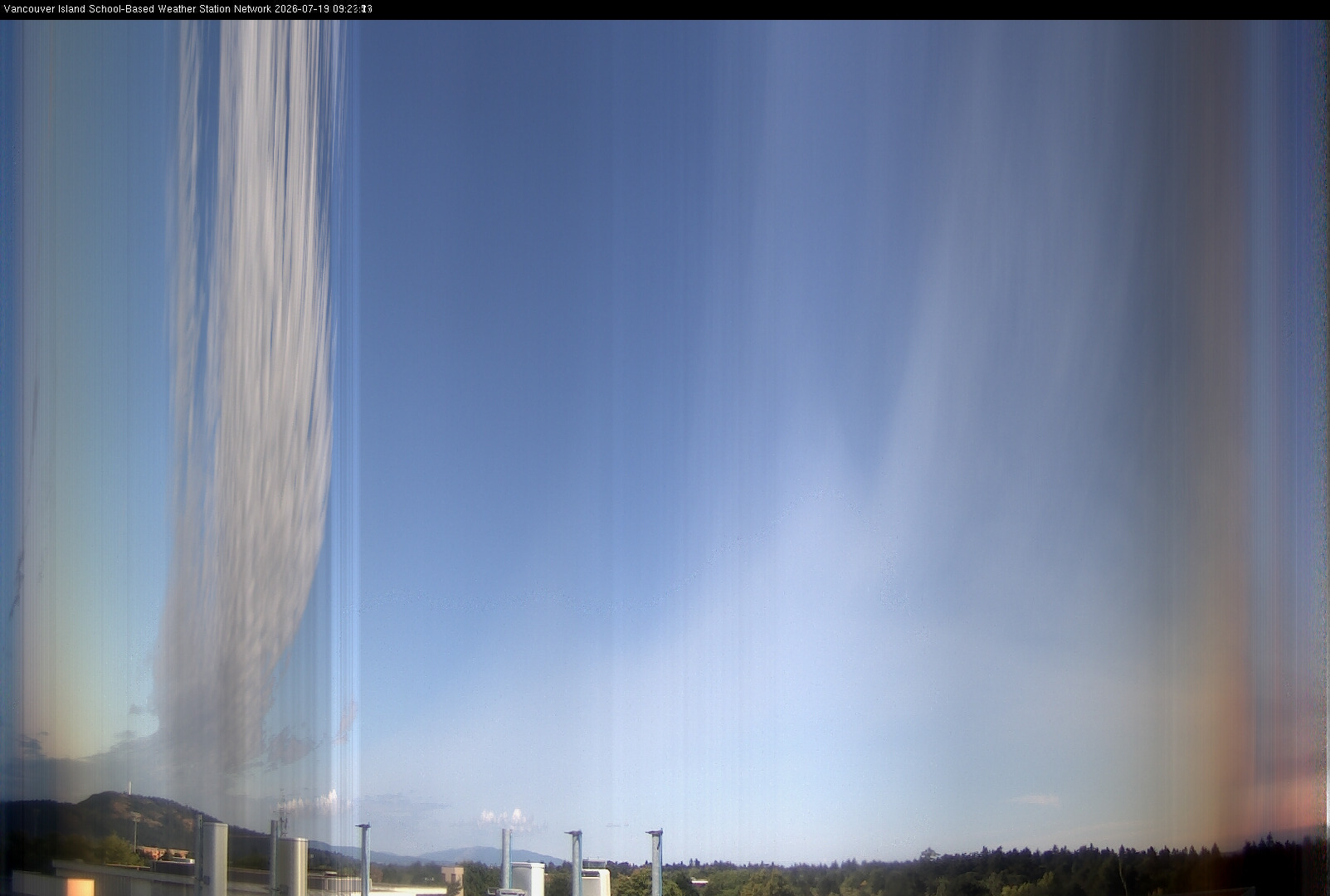 image of the sky seen from UVic, each column of pixels is a different minute, keogram