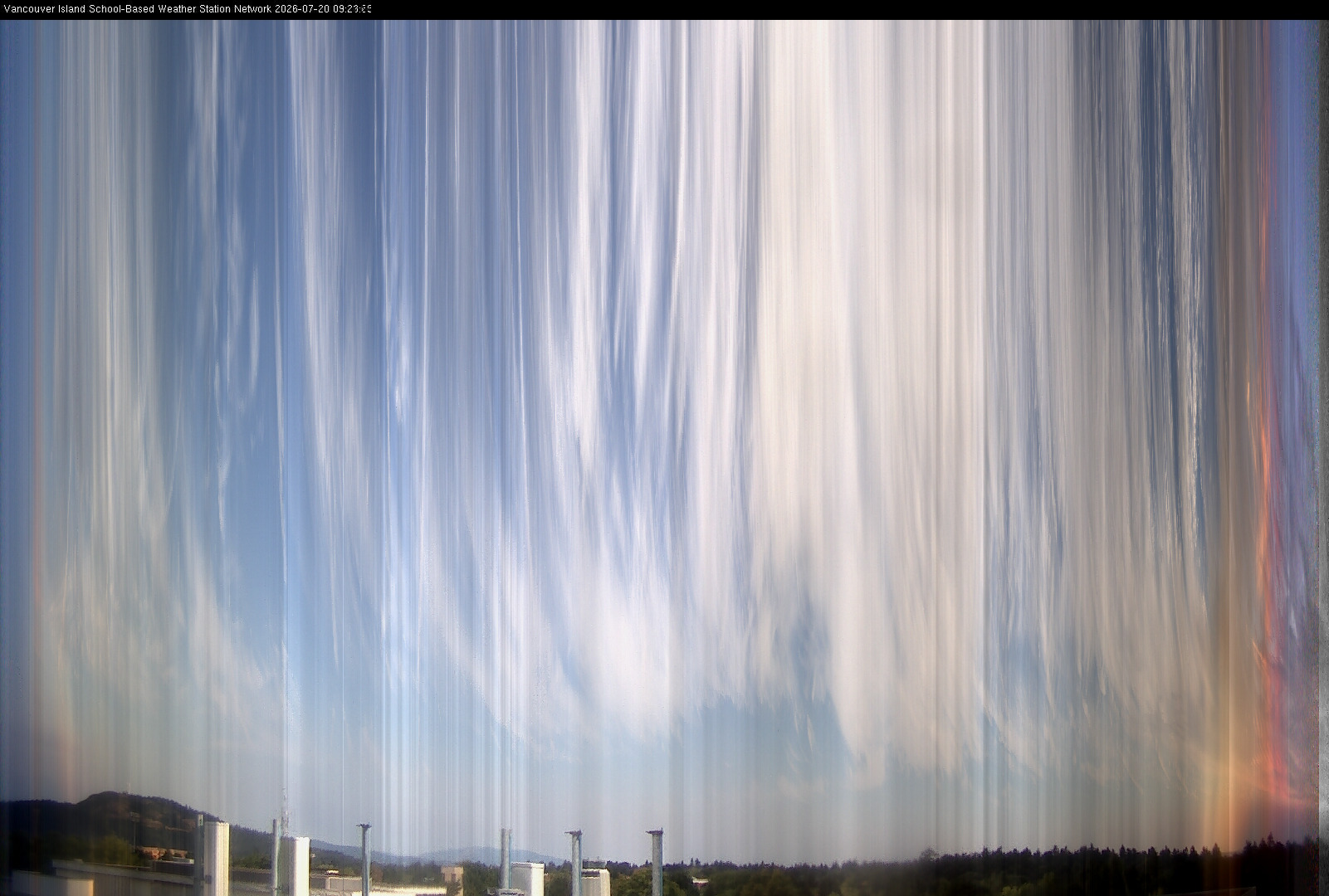 image of the sky seen from UVic, each column of pixels is a different minute, keogram