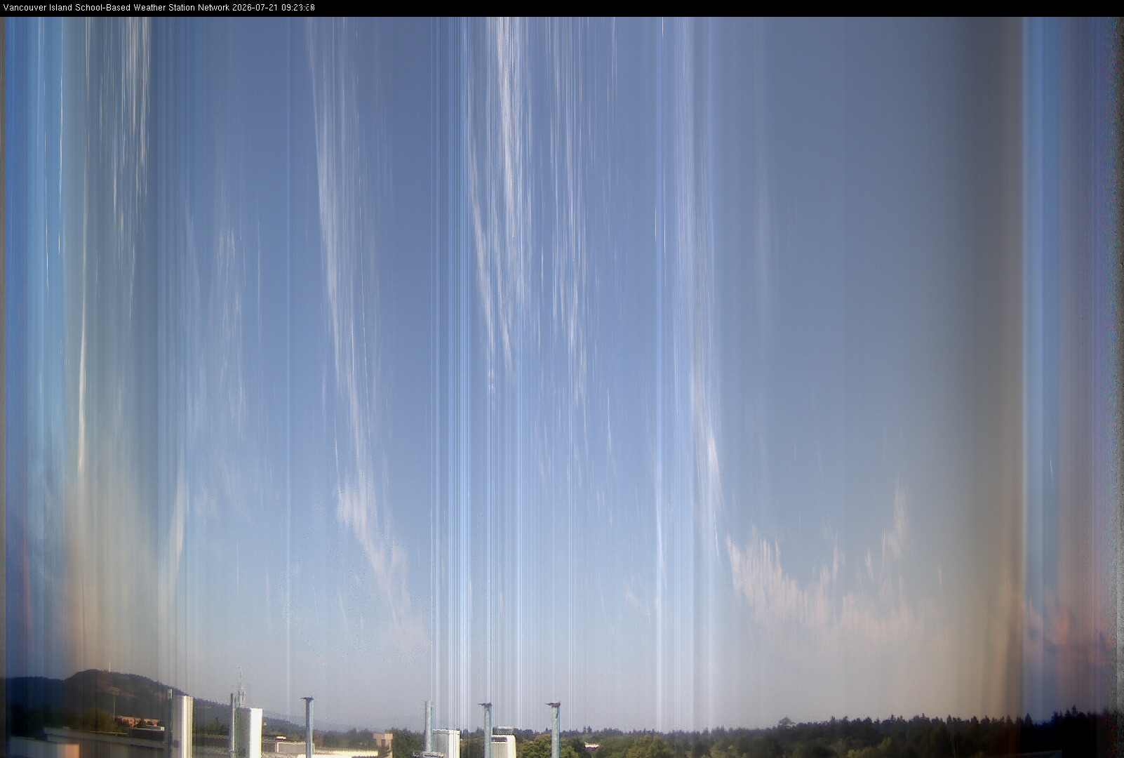 image of the sky seen from UVic, each column of pixels is a different minute, keogram