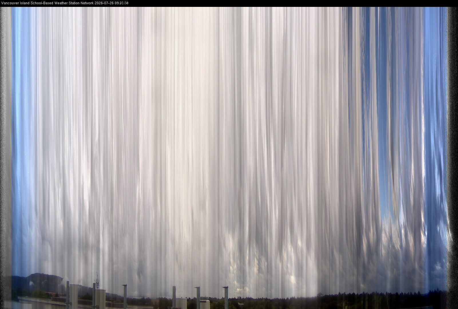 image of the sky seen from UVic, each column of pixels is a different minute, keogram