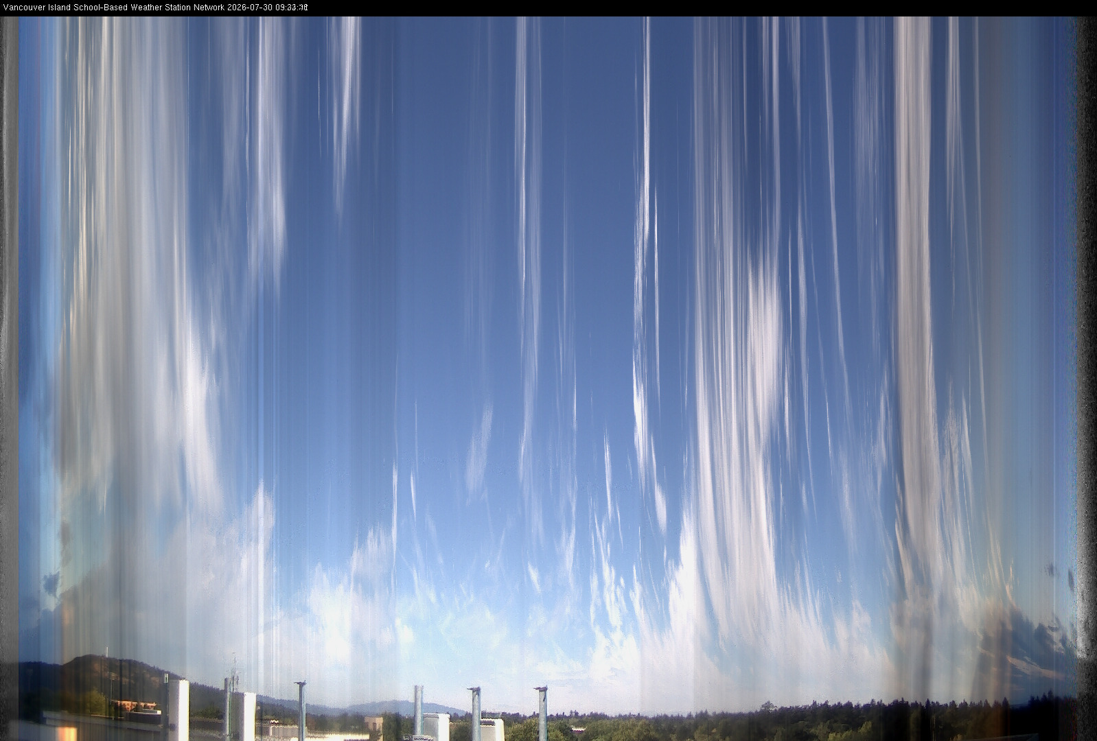 2026-07-30 image of the sky seen from UVic, each column of pixels is a different minute, keogram