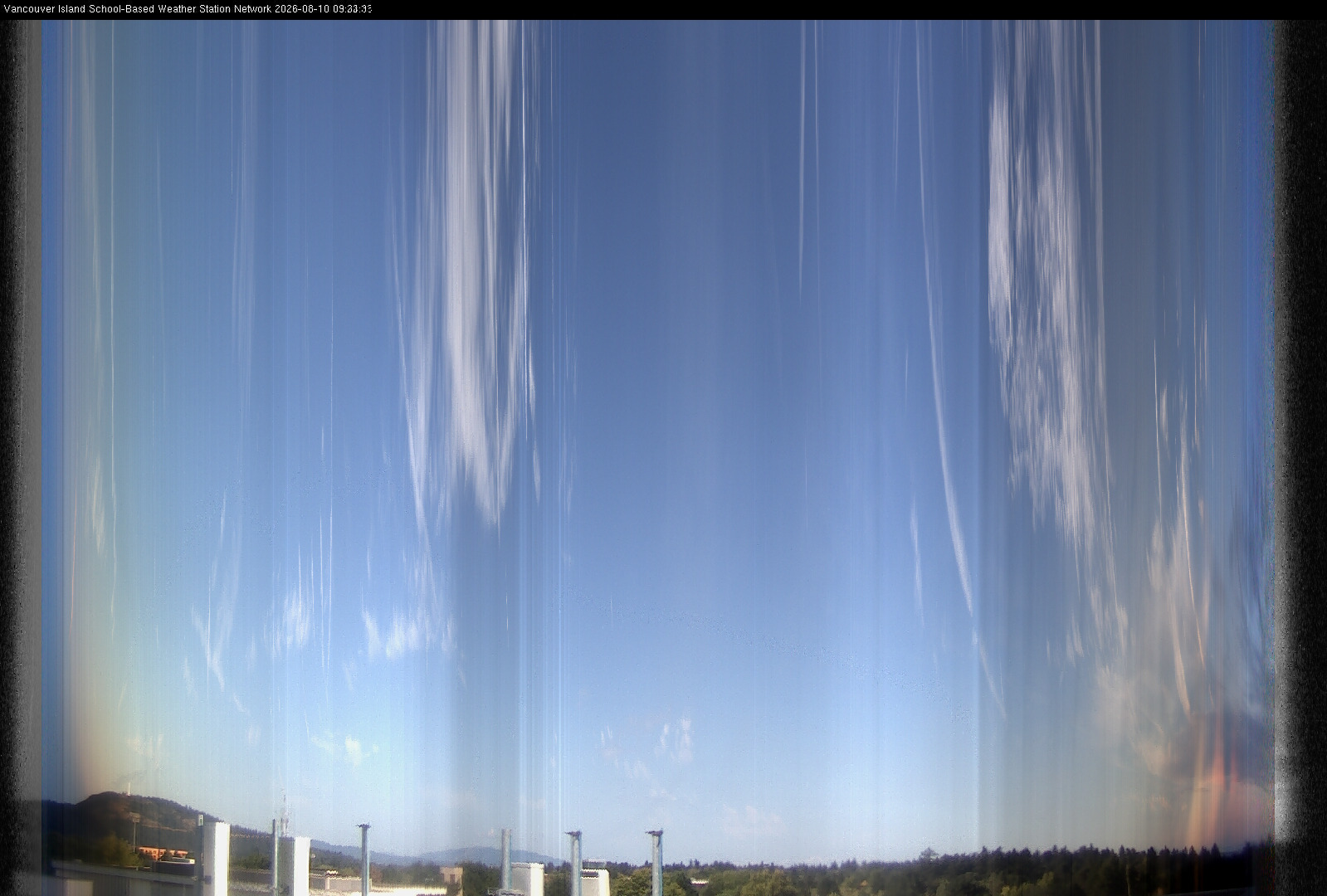 image of the sky seen from UVic, each column of pixels is a different minute, keogram