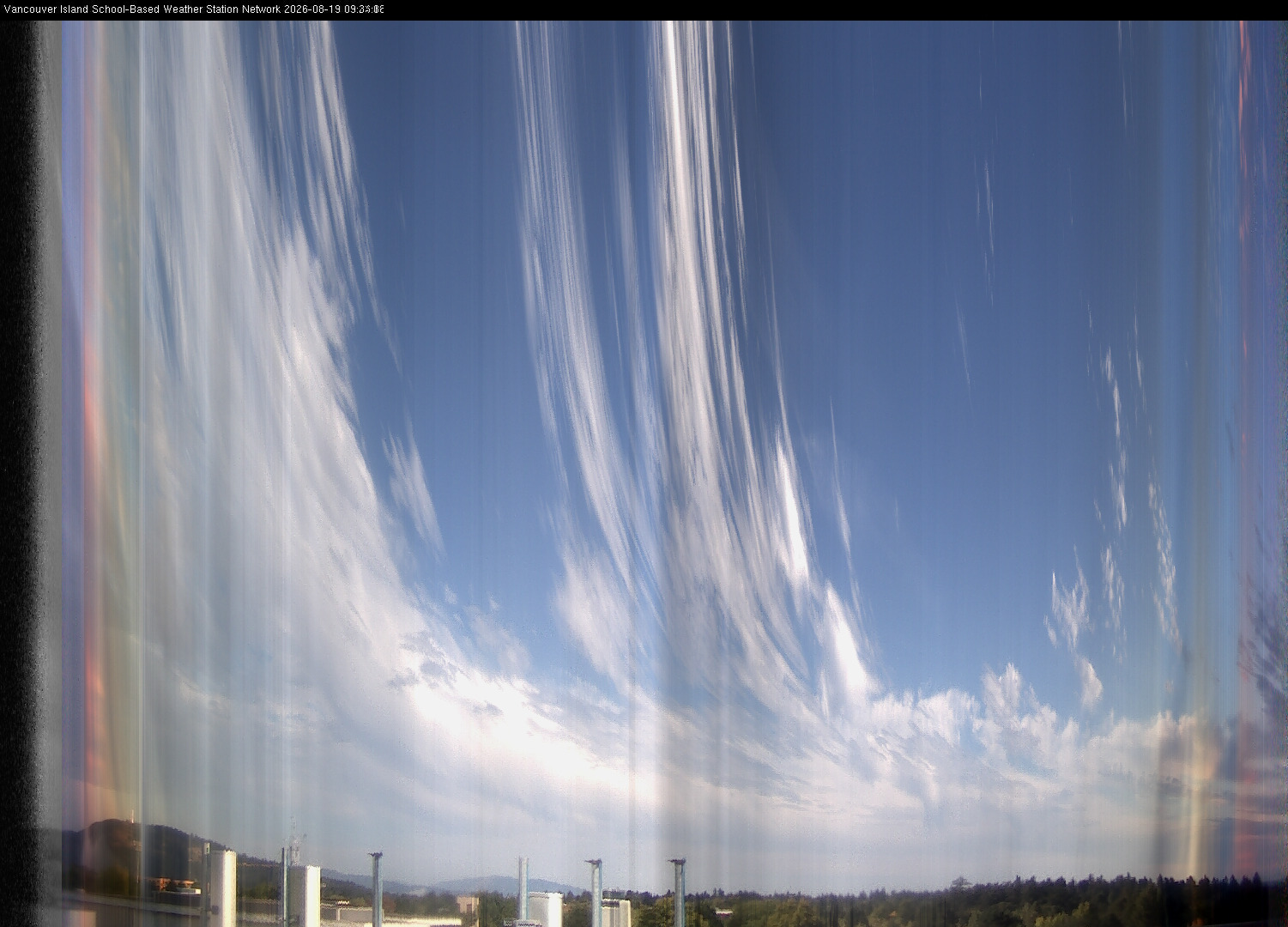 2026-08-19 image of the sky seen from UVic, each column of pixels is a different minute, keogram