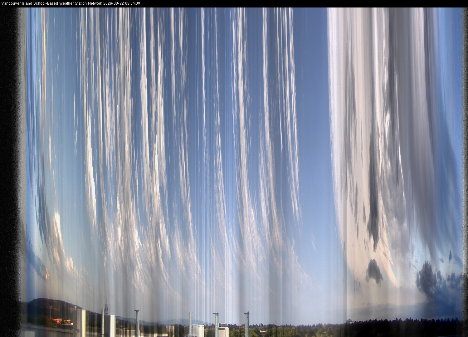 2026-08-22 image of the sky seen from UVic, each column of pixels is a different minute, keogram